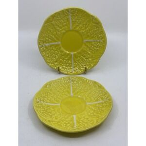 Yellow Majolica Cabbage Saucer, Secla, Portugal  Set Of 2
